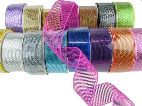 Load image into Gallery viewer, Clearance - 2.5&quot; METALLIC Floral Mesh Ribbon (25 Yards)
