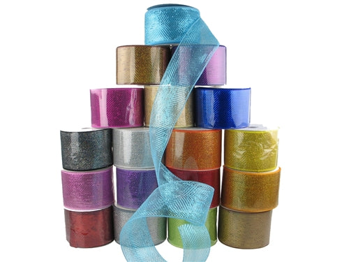 Load image into Gallery viewer, Clearance - 4&quot; METALLIC Floral Mesh Ribbon (25 Yards)
