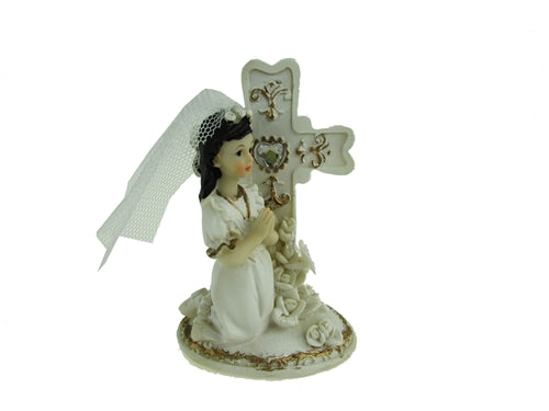 4" Communion Figurines Praying w/ Cross - Poly Resin
