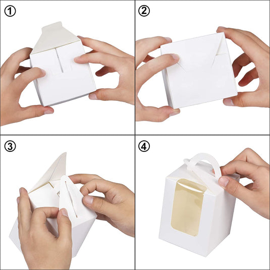 4.5" Paper Cupcake Box w/ Handle & Window (12 Pcs)