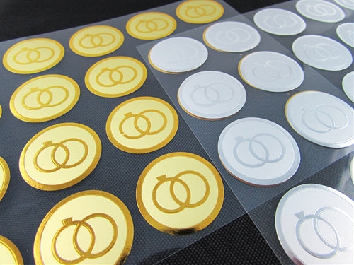 Metallic Embellishment Stickers Seals - Wedding Rings (100 Pack)