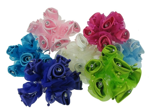Flores de cinta de diamantes de imitación de satén con spray de perla en forma de lágrima (72)