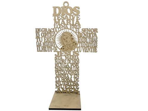 12" Wood Prayer Cross with Base - Guadalupe