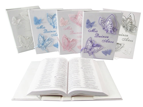 Load image into Gallery viewer, Premium Satin SPANISH BIBLE - MIS QUINCE ANOS - Butterfly (1 Pc)
