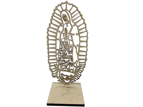 8" Wood Virgin Guadalupe w/ Prayer & Base (6 Pcs)