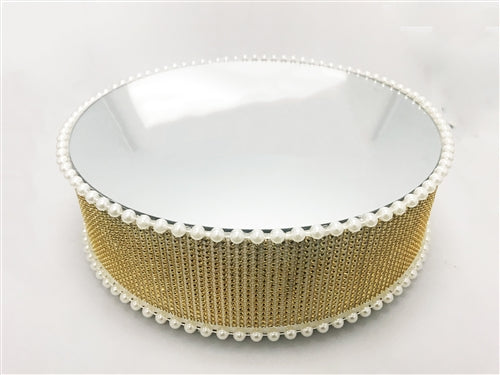Load image into Gallery viewer, 14&quot; Designer Crystal Diamond Cake Stand with Pearls (1 Pc)
