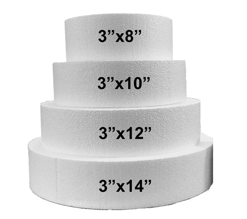 Load image into Gallery viewer, Round 3&quot; Foam Dummy Cakes Set by 8&quot;, 10&quot;, 12&quot;, 14&quot; (Set of 4 )
