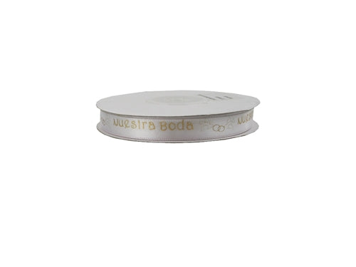 Load image into Gallery viewer, 3/8&quot; Satin METALLIC Printed Ribbon - &quot;Nuestra Boda&quot; (25 Yards)
