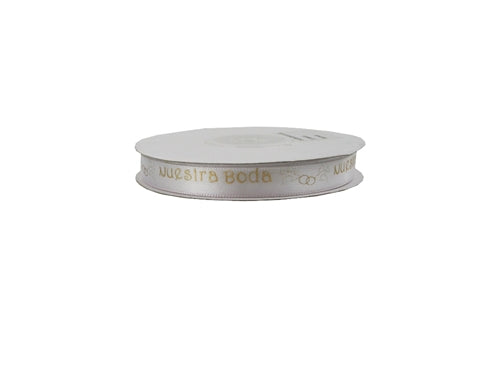 3/8" Satin METALLIC Printed Ribbon - "Nuestra Boda" (25 Yards)