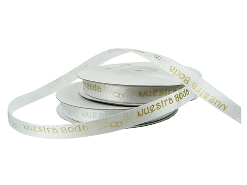 3/8" Satin METALLIC Printed Ribbon - "Nuestra Boda" (25 Yards)