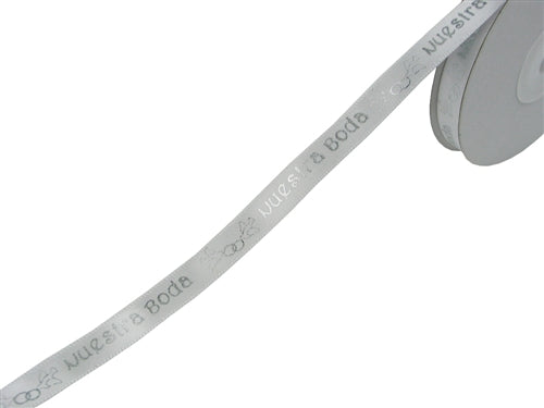 Load image into Gallery viewer, 3/8&quot; Satin METALLIC Printed Ribbon - &quot;Nuestra Boda&quot; (25 Yards)
