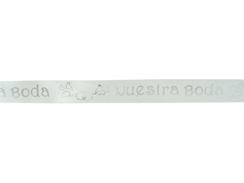 Load image into Gallery viewer, 7/8&quot; Satin METALLIC Printed Ribbon - &quot;Nuestra Boda&quot; (25 Yards)
