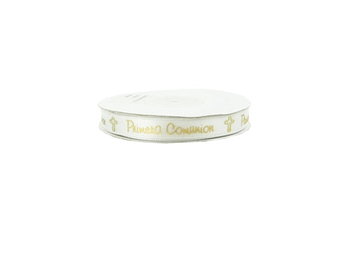 Load image into Gallery viewer, 3/8&quot; Satin METALLIC Printed Ribbon - &quot;Primera Comunion&quot; (25 Yards)
