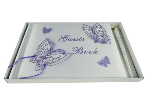 Load image into Gallery viewer, Premium Satin Embroidered - &quot;GUESTS BOOK&quot; w/ Pen - Butterfly Design(1 Pc)
