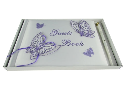 Premium Satin Embroidered - "GUESTS BOOK" w/ Pen - Butterfly Design(1 Pc)