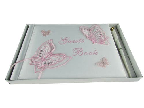 Load image into Gallery viewer, Premium Satin Embroidered - &quot;GUESTS BOOK&quot; w/ Pen - Butterfly Design(1 Pc)
