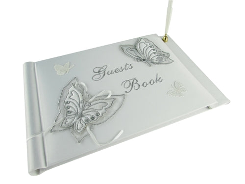 Load image into Gallery viewer, Premium Satin Embroidered - &quot;GUESTS BOOK&quot;  w/ Pen  - Butterfly Design(1)
