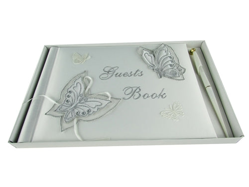 Load image into Gallery viewer, Premium Satin Embroidered - &quot;GUESTS BOOK&quot; w/ Pen - Butterfly Design(1 Pc)
