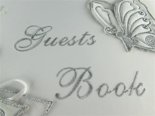 Premium Satin Embroidered - "GUESTS BOOK"  w/ Pen  - Butterfly Design(1)