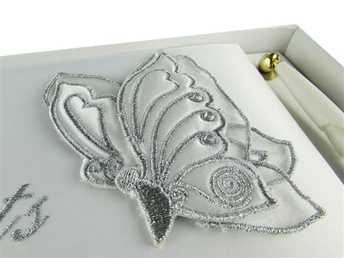 Load image into Gallery viewer, Premium Satin Embroidered - &quot;GUESTS BOOK&quot;  w/ Pen  - Butterfly Design(1)
