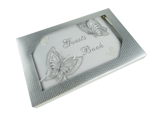 Load image into Gallery viewer, Premium Satin Embroidered - &quot;GUESTS BOOK&quot; w/ Pen - Butterfly Design(1 Pc)
