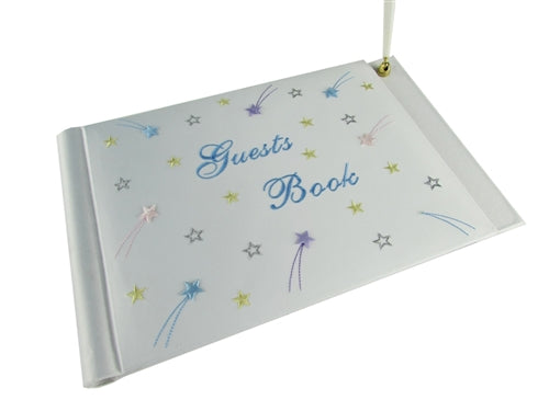 Premium Satin Embroidered  "GUESTS BOOK"  w/ Pen - Stars Design (1)