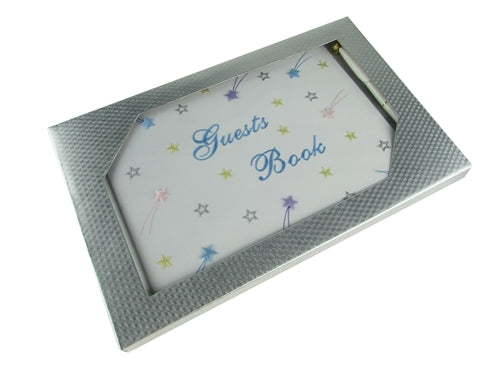 Load image into Gallery viewer, Premium Satin Embroidered &quot;GUESTS BOOK&quot; w/ Pen - Stars Design (1 Pc)
