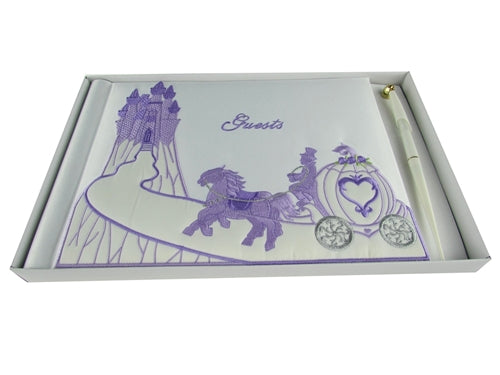 Load image into Gallery viewer, Premium Satin Embroidered &quot;Guests&quot; Book w/ Pen - Cinderella Design (1 Pc)
