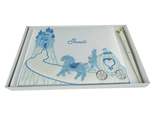 Premium Satin Embroidered "Guests" Book w/ Pen - Cinderella Design (1 Pc)