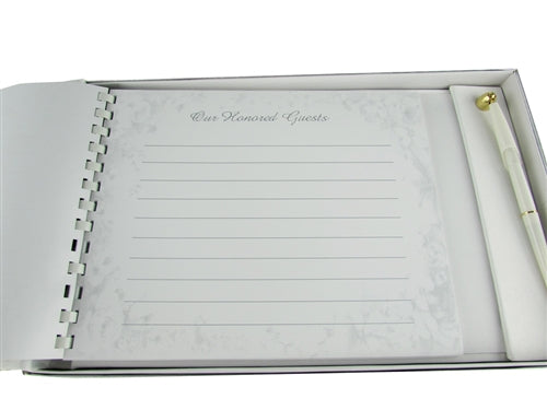 Premium Satin Embroidered "Guests" Book w/ Pen - Cinderella Design (1 Pc)