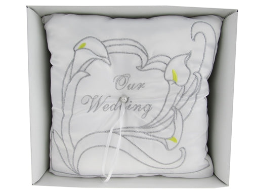 Load image into Gallery viewer, Premium - &quot;WEDDING&quot; - Tiara &amp; Ring Pillow - Calla Lily Design (1 Pc)
