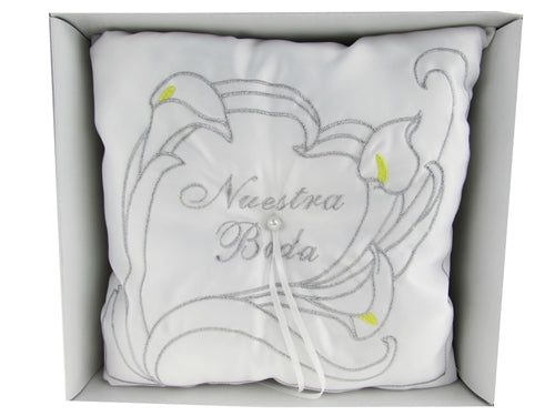 Premium - "WEDDING" - Tiara & Ring Pillow - Calla Lily Design (1 Pc)