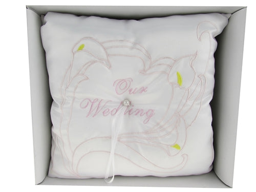 Premium - "WEDDING" - Tiara & Ring Pillow - Calla Lily Design (1 Pc)