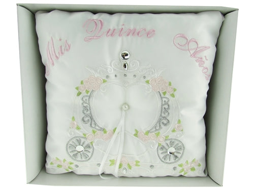 Load image into Gallery viewer, Premium - &quot;MIS QUINCE ANOS&quot; - Tiara &amp; Ring Pillow - Coach Design (1 Pc)

