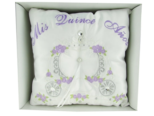 Load image into Gallery viewer, Premium - &quot;MIS QUINCE ANOS&quot; - Tiara &amp; Ring Pillow - Coach Design (1 Pc)
