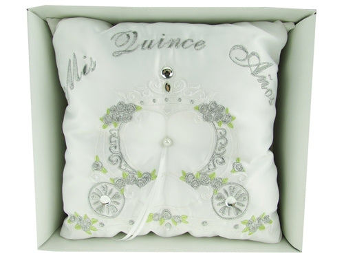 Load image into Gallery viewer, Premium - &quot;MIS QUINCE ANOS&quot; - Tiara &amp; Ring Pillow - Coach Design (1 Pc)
