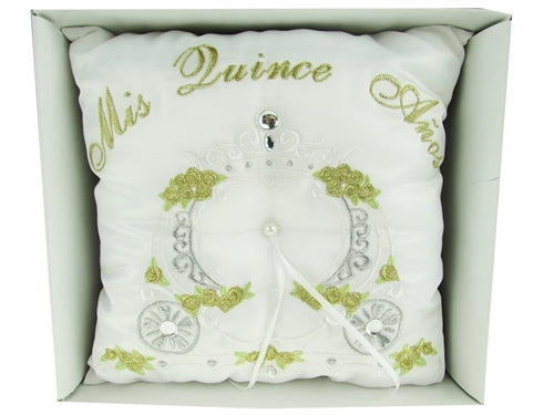 Load image into Gallery viewer, Premium - &quot;MIS QUINCE ANOS&quot; - Tiara &amp; Ring Pillow - Coach Design (1 Pc)
