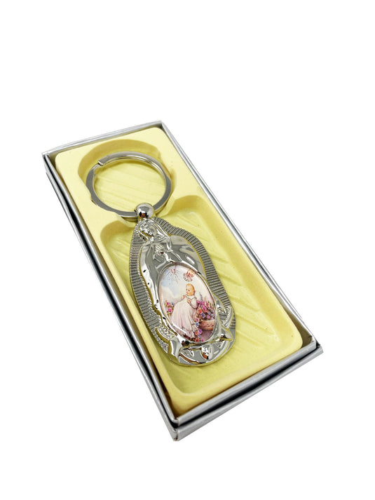 Solid Metal Keychain Favors - Virgen de Guadalupe Baptism Design (With Gift Box) (12 Pcs)
