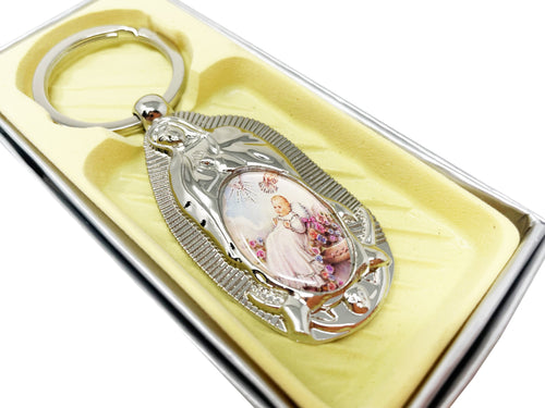 Solid Metal Keychain Favors - Virgen de Guadalupe Baptism Design (With Gift Box) (12 Pcs)
