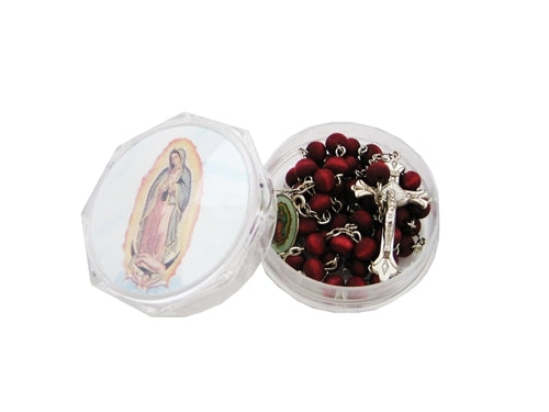 Load image into Gallery viewer, 19&quot; Scented Rose Petal Rosary w/ Favor Box - Virgin de Guadalupe (12 Pcs)
