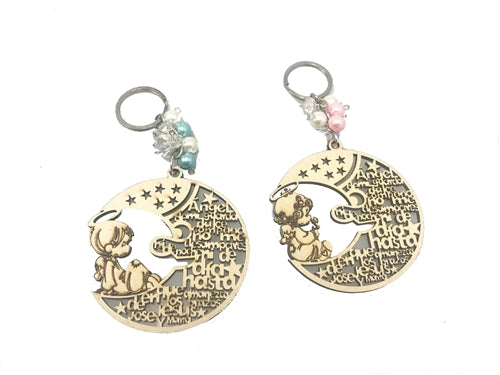 Keychain Favors - Wooden Moon and Angel Prayer Design (12 Pcs)