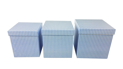 Load image into Gallery viewer, 7&quot; Paperboard Multi-Use Nested Boxes - 3 Tier - Gingham Blue (Set of 3)
