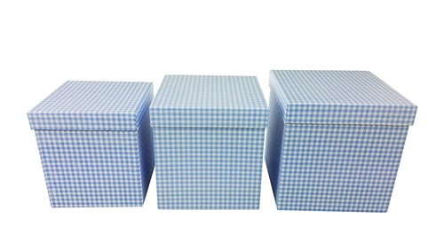 7" Paperboard Multi-Use Nested Boxes - 3 Tier - Gingham Blue (Set of 3)