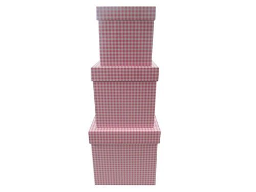 Load image into Gallery viewer, 7&quot; Paperboard Multi-Use Nested Boxes - 3 Tier - Gingham Pink (Set of 3)
