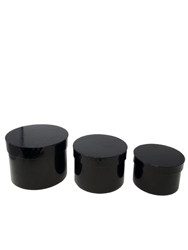 7" Paperboard Multi-Use Nested Boxes - 3 Tier - Round Black GLOSSY (Set of 3)