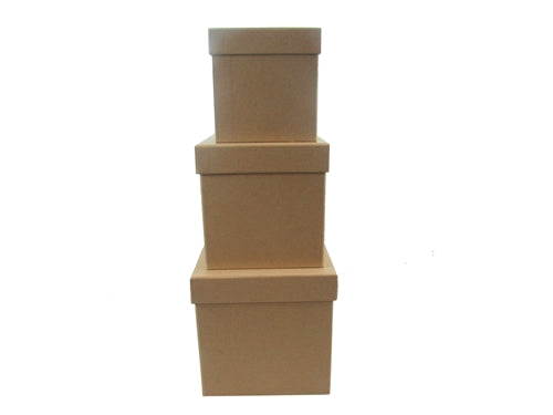 7" Paperboard Multi-Use Nested Boxes - 3 Tier - Square Natural Brown (Set of 3)