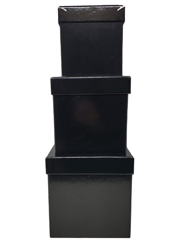 7" Paperboard Multi-Use Nested Boxes - 3 Tier - Square Black GLOSSY (Set of 3)