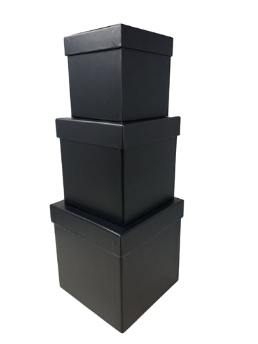 7" Paperboard Multi-Use Nested Boxes - 3 Tier - Square Black MATTE (Set of 3)