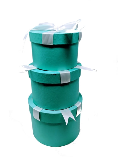 7" Paperboard Multi-Use Nested Boxes - 3 Tier - Round Robins Egg Blue With Bow (Set of 3)