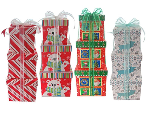 Load image into Gallery viewer, 7&quot; Paperboard CHRISTMAS Nesting Boxes - 3 Sizes (Set of 3)
